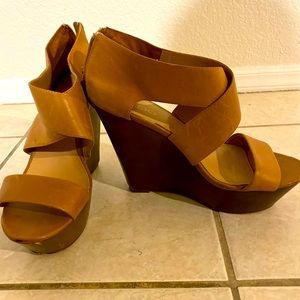 Aldo Cognac Wedge Sandals
